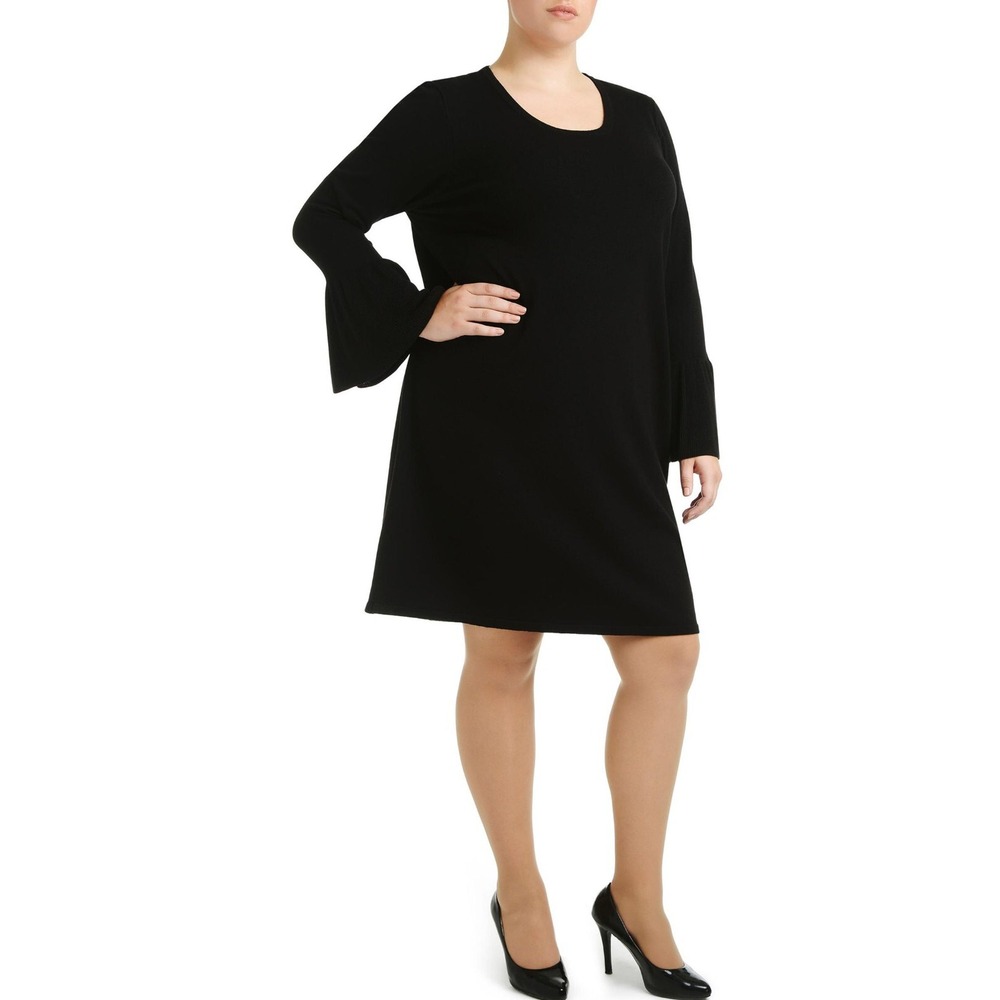 NY Collection Sweater Dress Black Bell Sleeve Knit NWT